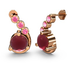 Kök yakut ve pembe kuvars 8 ayar rose altın küpe