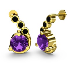 Ametist ve siyah zirkon 14 ayar altın küpe