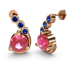 Lilya Küpe - Pembe kuvars ve lab safir 14 ayar rose altın küpe #1ql9de0