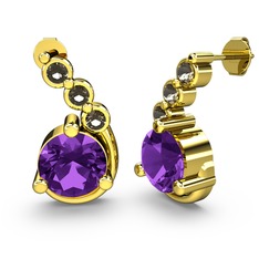 Lilya Küpe - Ametist ve dumanlı kuvars 8 ayar altın küpe #1qpfgxq