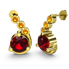 Lilya Küpe - Garnet ve sitrin 18 ayar altın küpe #1qvrbem