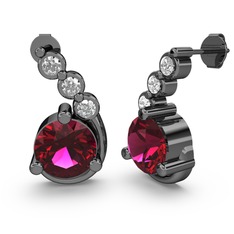 Rodolit garnet ve pırlanta 925 ayar siyah rodyum kaplama gümüş küpe (0.108 karat)