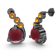 Lilya Küpe - Kök yakut ve sitrin 925 ayar siyah rodyum kaplama gümüş küpe #1rn0wkx