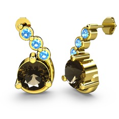 Lilya Küpe - Dumanlı kuvars ve akuamarin 14 ayar altın küpe #1rntf2i