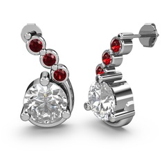 Beyaz zirkon ve garnet 8 ayar beyaz altın küpe