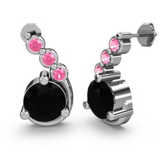 Lilya Küpe - Siyah zirkon ve pembe kuvars 18 ayar beyaz altın küpe #1s0uygi