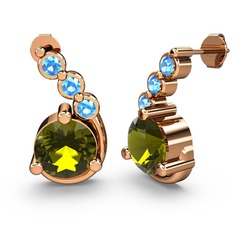 Peridot ve akuamarin 18 ayar rose altın küpe