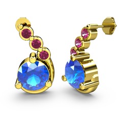 Akuamarin ve rodolit garnet 18 ayar altın küpe