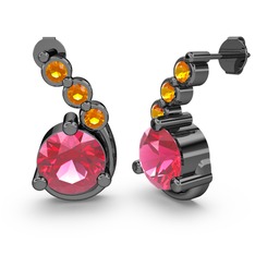 Lilya Küpe - Pembe kuvars ve sitrin 925 ayar siyah rodyum kaplama gümüş küpe #1t30ph1