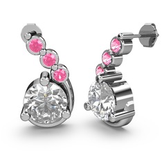 Lilya Küpe - Swarovski ve pembe kuvars 8 ayar beyaz altın küpe #1tcsobx