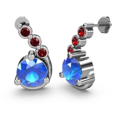 Akuamarin ve garnet 14 ayar beyaz altın küpe