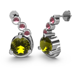 Lilya Küpe - Peridot ve kök yakut 14 ayar beyaz altın küpe #1tmjjd7