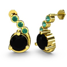 Lilya Küpe - Siyah zirkon ve yeşil kuvars 8 ayar altın küpe #1tphtgq