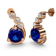 Lilya Küpe - Lab safir ve swarovski 14 ayar rose altın küpe #1u0bxht