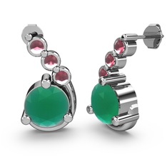 Lilya Küpe - Kök zümrüt ve kök yakut 14 ayar beyaz altın küpe #1u4vqwc