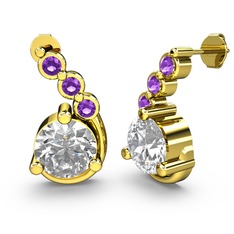 Swarovski ve ametist 8 ayar altın küpe