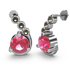 Lilya Küpe - Pembe kuvars ve dumanlı kuvars 14 ayar beyaz altın küpe #1ve2qq9