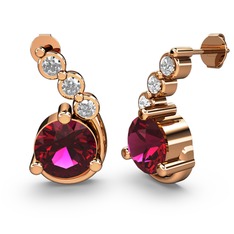 Lilya Küpe - Rodolit garnet ve beyaz zirkon 18 ayar rose altın küpe #1vha5g0