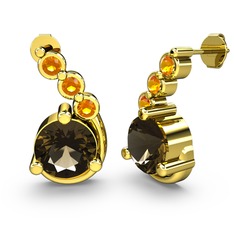 Lilya Küpe - Dumanlı kuvars ve sitrin 14 ayar altın küpe #1w9upws