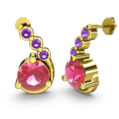 Pembe kuvars ve ametist 14 ayar altın küpe