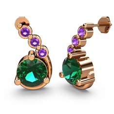 Lilya Küpe - Yeşil kuvars ve ametist 8 ayar rose altın küpe #1wx50st