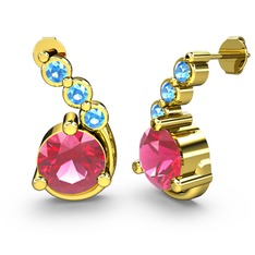 Pembe kuvars ve akuamarin 8 ayar altın küpe