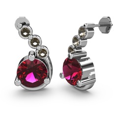 Lilya Küpe - Rodolit garnet ve dumanlı kuvars 8 ayar beyaz altın küpe #1x1e1ix