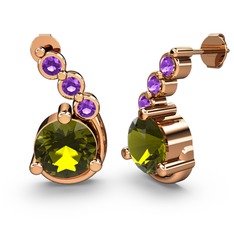 Lilya Küpe - Peridot ve ametist 8 ayar rose altın küpe #1xbclzk