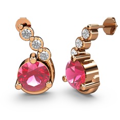 Pembe kuvars ve beyaz zirkon 18 ayar rose altın küpe