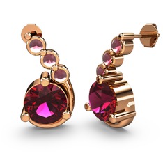 Rodolit garnet ve kök yakut 925 ayar rose altın kaplama gümüş küpe