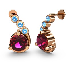 Lilya Küpe - Rodolit garnet ve akuamarin 14 ayar rose altın küpe #1xx4siy