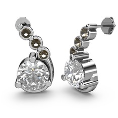 Swarovski ve dumanlı kuvars 18 ayar beyaz altın küpe