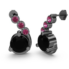 Siyah zirkon ve rodolit garnet 925 ayar siyah rodyum kaplama gümüş küpe