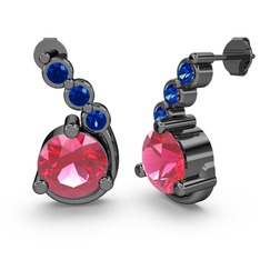 Pembe kuvars ve lab safir 925 ayar siyah rodyum kaplama gümüş küpe