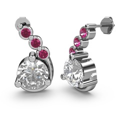 Beyaz zirkon ve rodolit garnet 8 ayar beyaz altın küpe