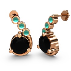 Lilya Küpe - Siyah zirkon ve kök zümrüt 18 ayar rose altın küpe #2z43ni