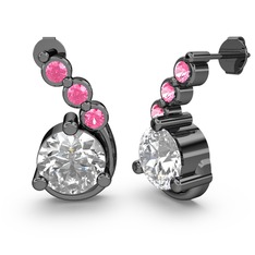 Lilya Küpe - Swarovski ve pembe kuvars 925 ayar siyah rodyum kaplama gümüş küpe #3dvrqi