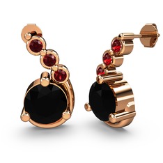 Lilya Küpe - Siyah zirkon ve garnet 14 ayar rose altın küpe #3ks37w