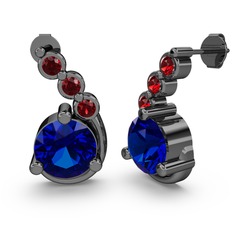 Lab safir ve garnet 925 ayar siyah rodyum kaplama gümüş küpe