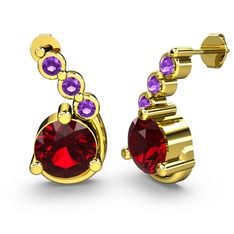 Garnet ve ametist 8 ayar altın küpe