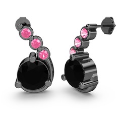 Lilya Küpe - Siyah zirkon ve pembe kuvars 925 ayar siyah rodyum kaplama gümüş küpe #4wgdr3
