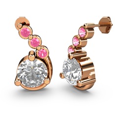 Lilya Küpe - Swarovski ve pembe kuvars 14 ayar rose altın küpe #52hz76
