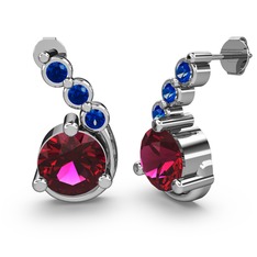 Rodolit garnet ve lab safir 14 ayar beyaz altın küpe