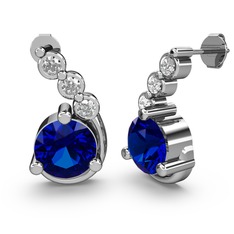 Lab safir ve swarovski 8 ayar beyaz altın küpe
