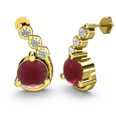 Lilya Küpe - Kök yakut ve beyaz zirkon 18 ayar altın küpe #5v2oyy