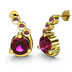 Rodolit garnet ve kök yakut 8 ayar altın küpe