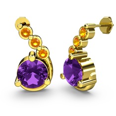 Lilya Küpe - Ametist ve sitrin 925 ayar altın kaplama gümüş küpe #5yn4co