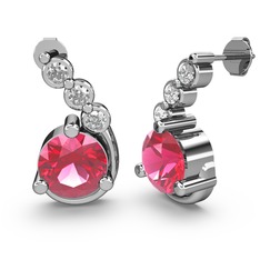 Pembe kuvars ve swarovski 8 ayar beyaz altın küpe