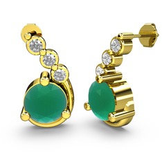 Lilya Küpe - Kök zümrüt ve pırlanta 14 ayar altın küpe (0.108 karat) #779dfi
