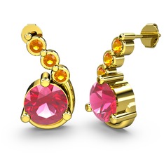 Pembe kuvars ve sitrin 14 ayar altın küpe
